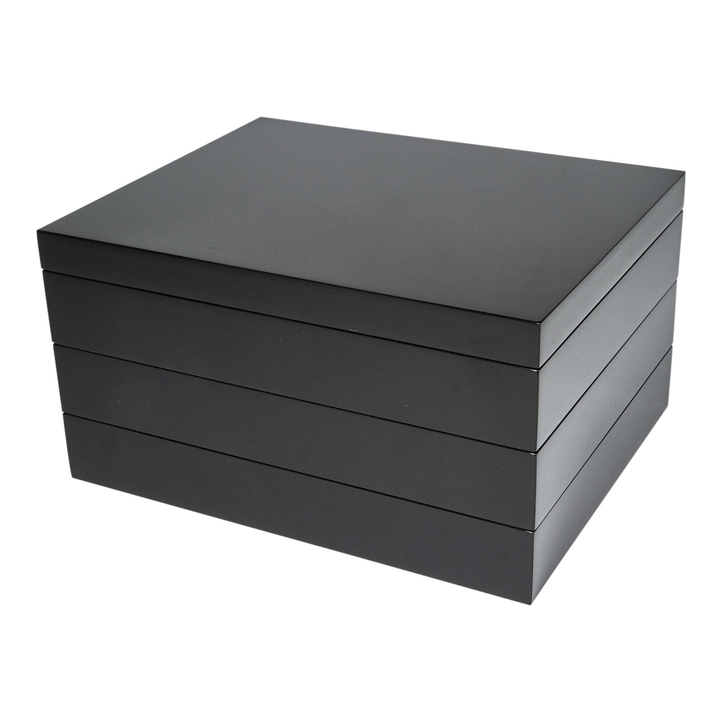 Black Lacquered Wood Multi Level Stackable Jewelry Box With Optional Add-on Tray