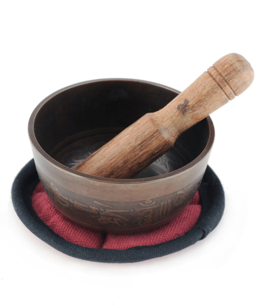 Singing Bowl Gift Set - Om Mani Padme Hum in Tibetan Characters with Eye of Buddha Inside and Endless Knot Underneath