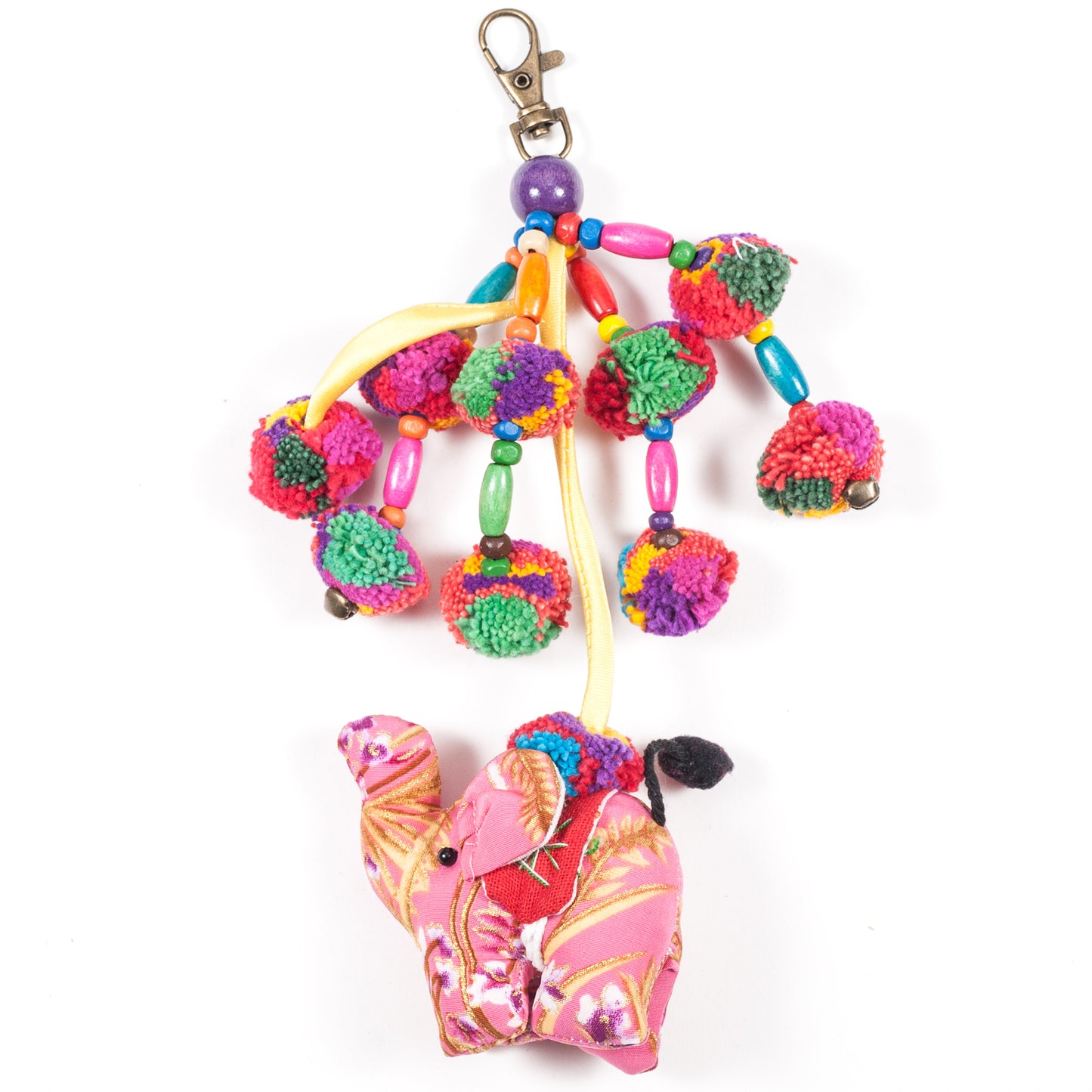 Pink Elephant Zipper Pull With Pom-Poms (Thailand)