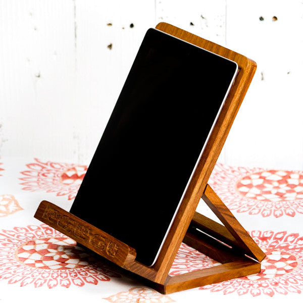 Folding Rosewood Tablet and Book Easel With Intricate Carved Mandala Cutwork