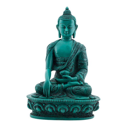 8" Turquoise Resin Gautama Buddha (Shakyamuni) Statue in Bhumis Parsa Mudra