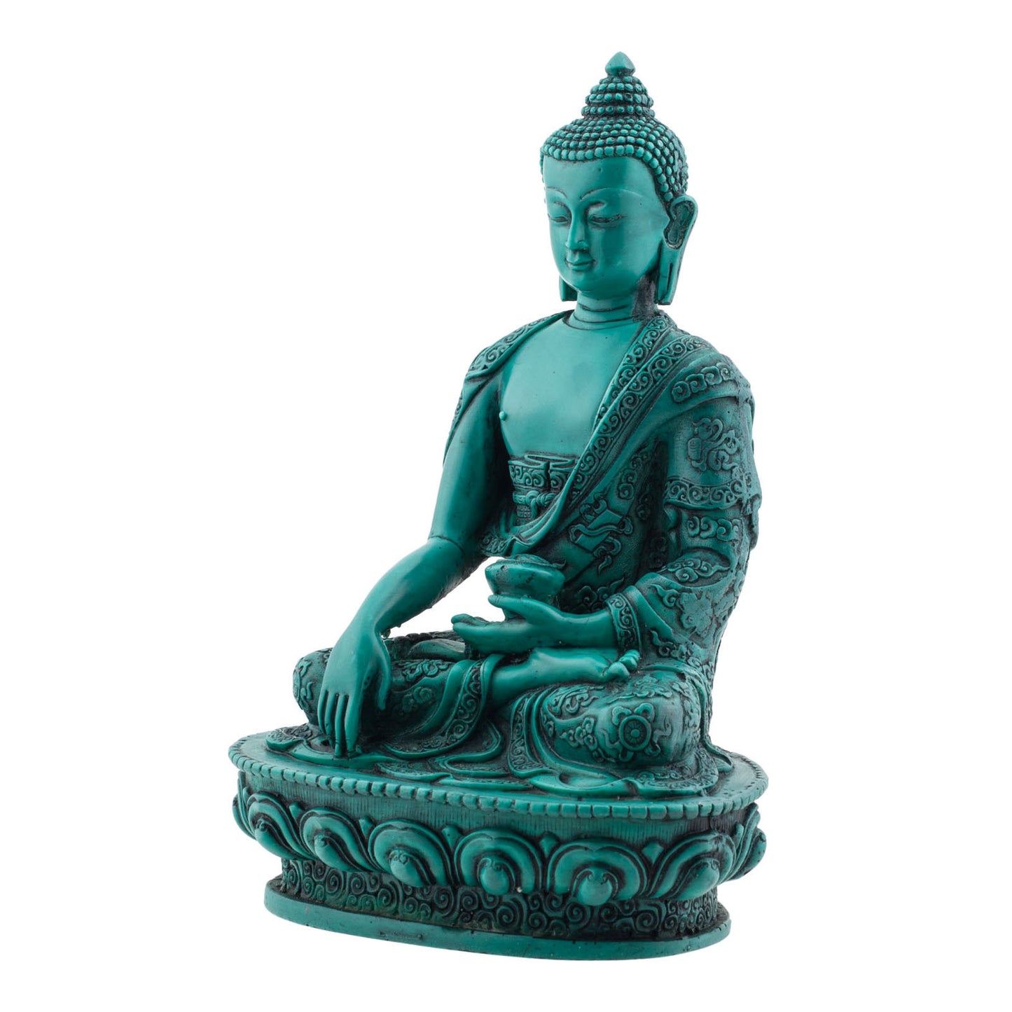 8" Turquoise Resin Gautama Buddha (Shakyamuni) Statue in Bhumis Parsa Mudra