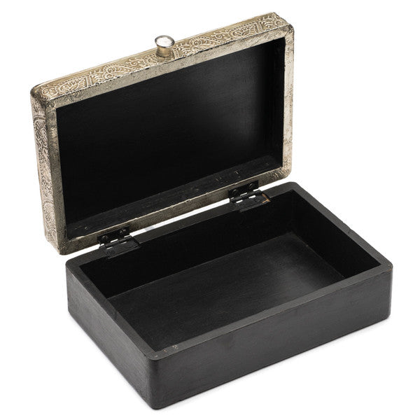 Engraved Metal and Wood Silver Treasure Box (2 sizes)