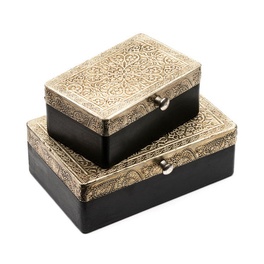Engraved Metal and Wood Silver Treasure Box (2 sizes)
