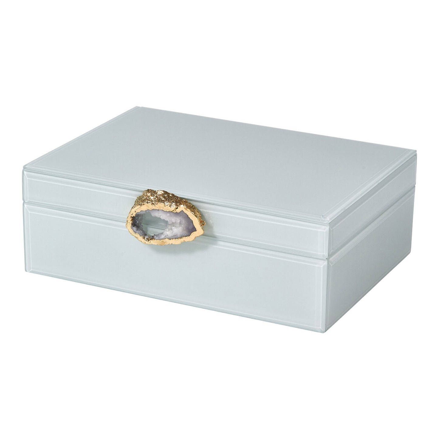 Glass Paneled White Keepsake Box With Stone Pendant