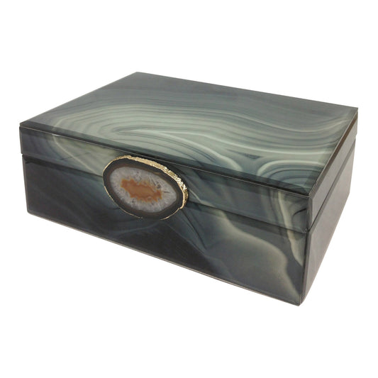 Marble-Like Finished Glass Keepsake Box with Stone Pendant (Small, Large)