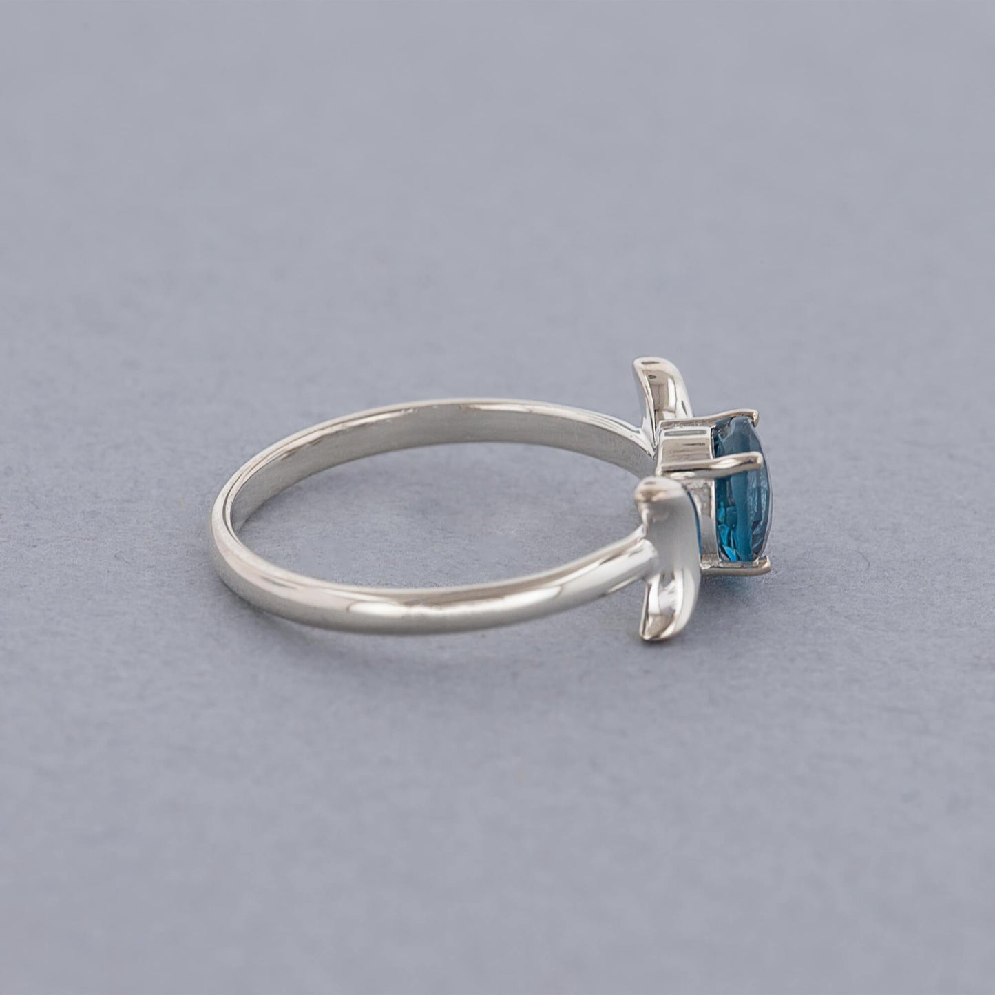 Triple Moon Goddess Ring with London Blue Topaz in 14K White Gold