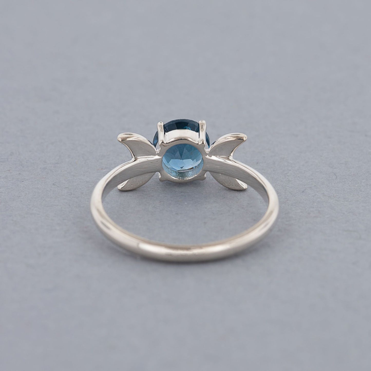 Triple Moon Goddess Ring with London Blue Topaz in 14K White Gold