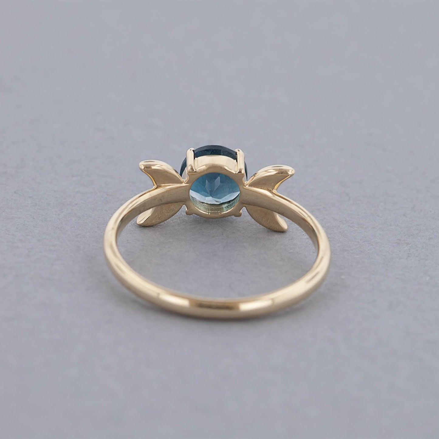 Triple Moon Goddess Ring with London Blue Topaz in 14K Yellow Gold