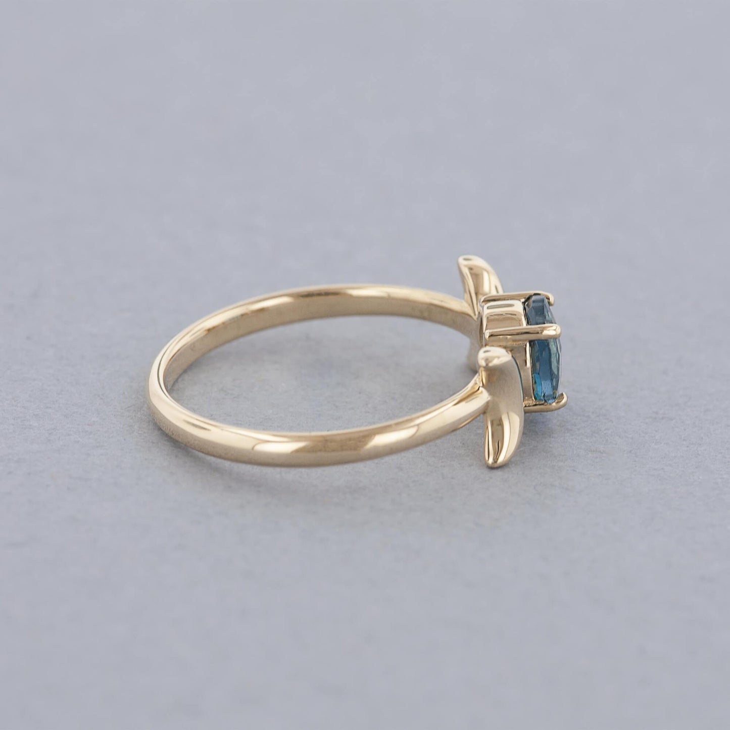 Triple Moon Goddess Ring with London Blue Topaz in 14K Yellow Gold