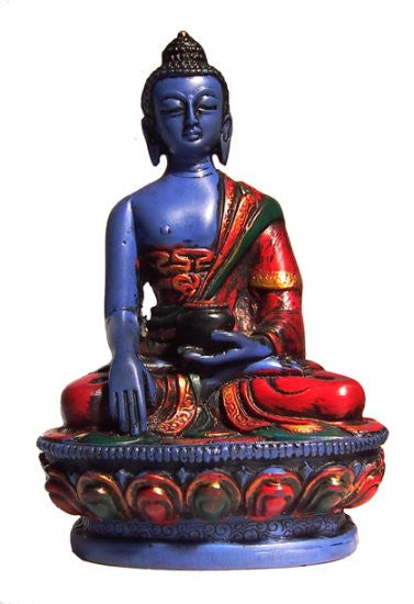 4.5" Lapis Blue Resin Gautama Buddha (Shakyamuni) Statue in Bhumis Parsa Mudra