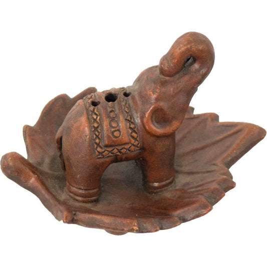 Elephant on Leaf Ceramic Incense Holder