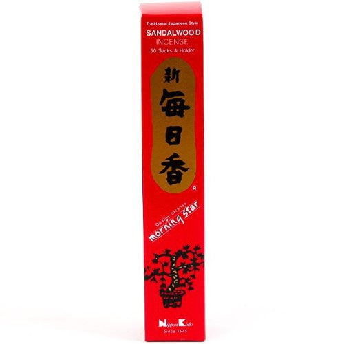Traditional Japanese Sandalwood Incense - 50 Sticks & Holder - Morning Star by Nippon Kodo