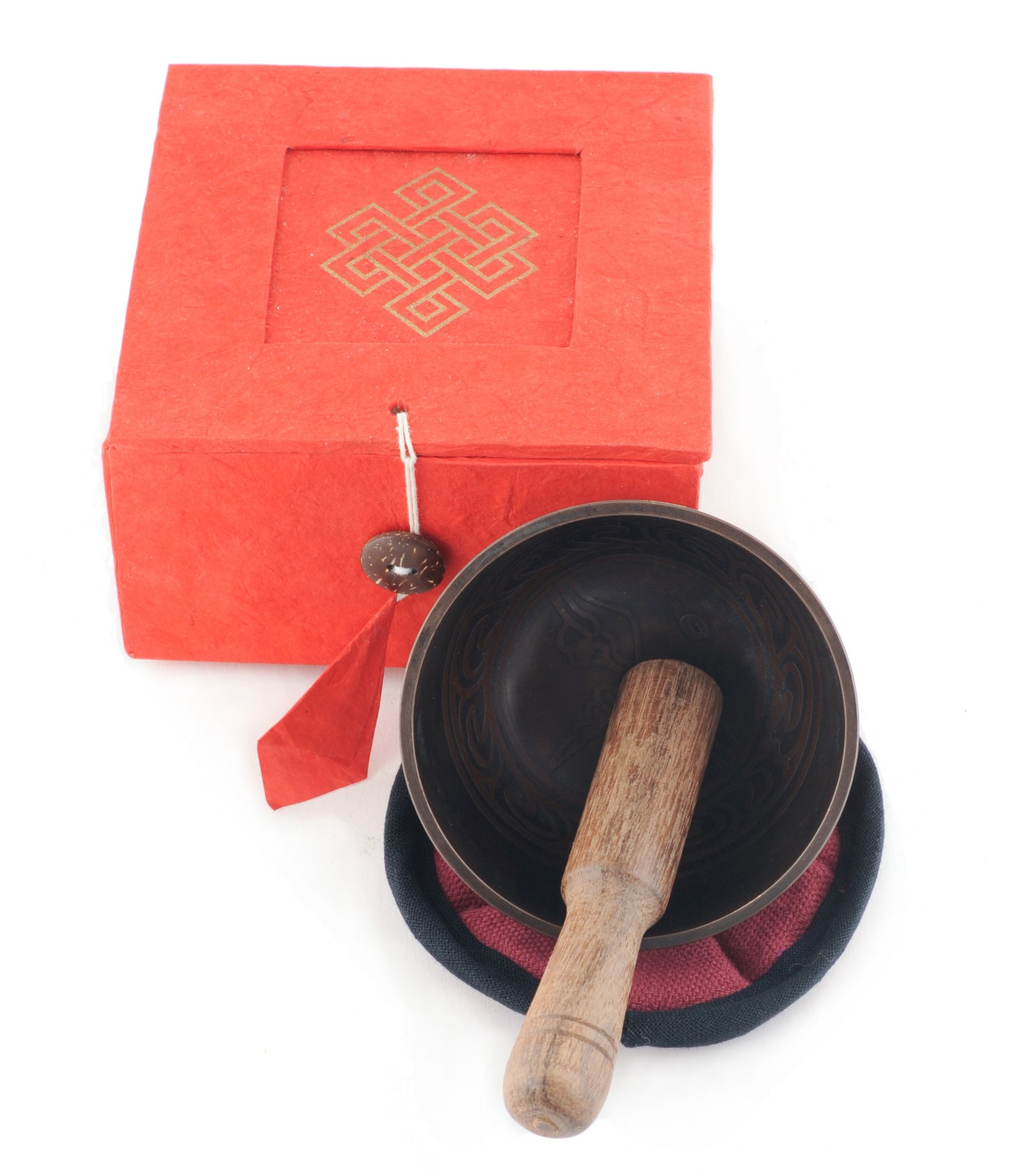 Singing Bowl Gift Set - Om Mani Padme Hum in Tibetan Characters with Eye of Buddha Inside and Endless Knot Underneath