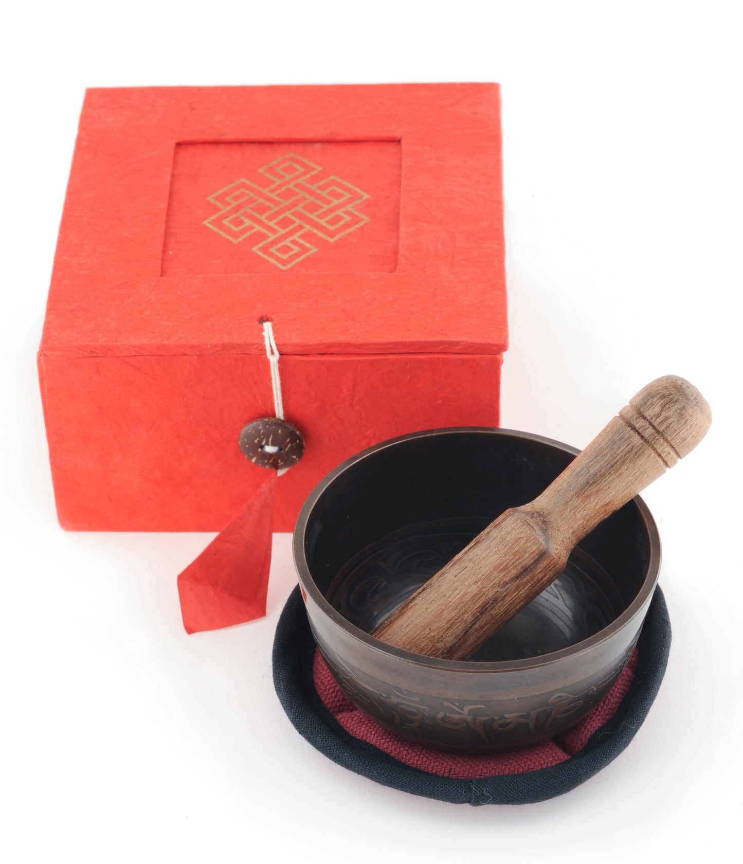 Singing Bowl Gift Set - Om Mani Padme Hum in Tibetan Characters with Eye of Buddha Inside and Endless Knot Underneath