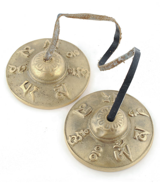 Giftboxed Tingsha Cymbal Set - With Om Mani Padme Hum Characters