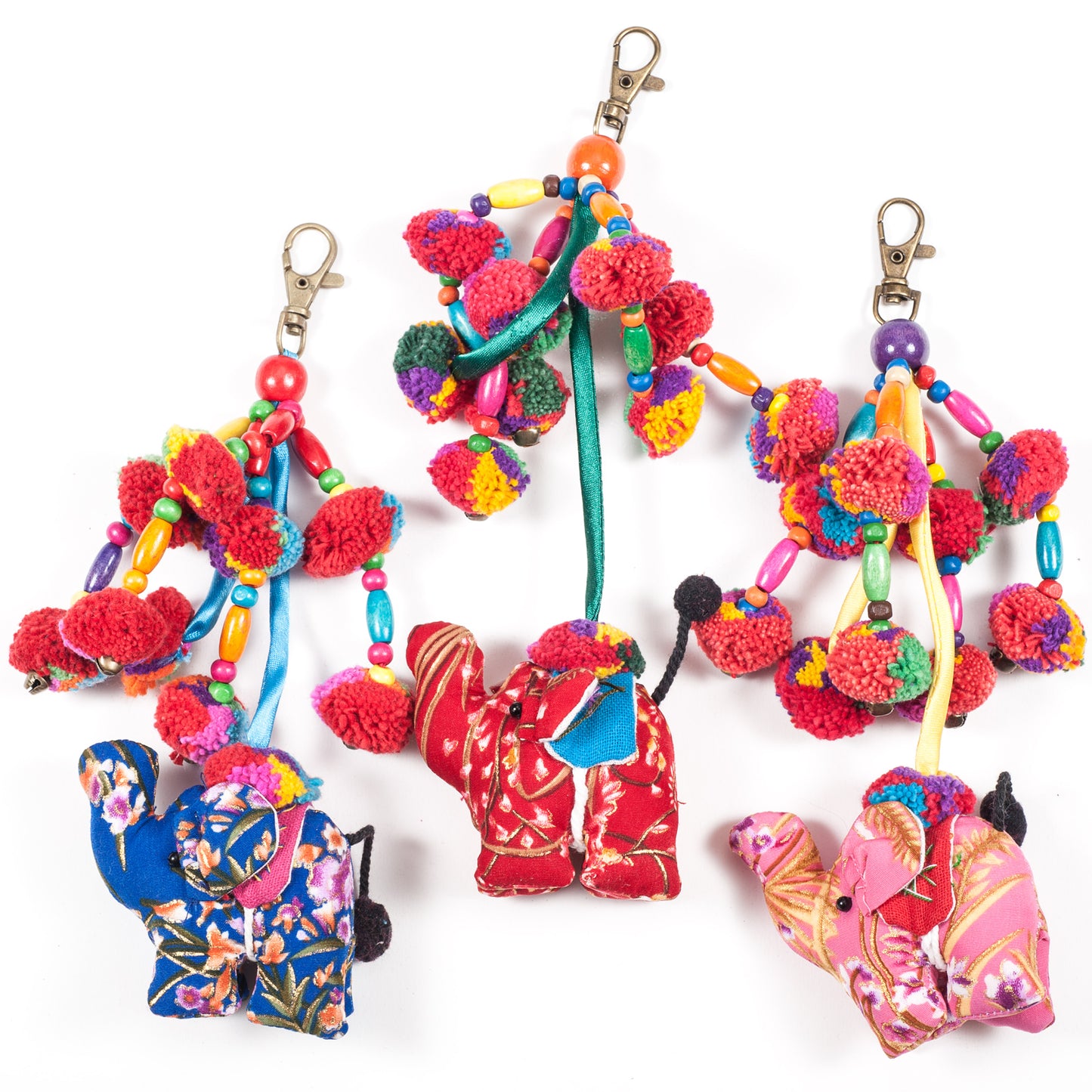 Red Elephant Zipper Pull With Pom-Poms (Thailand)