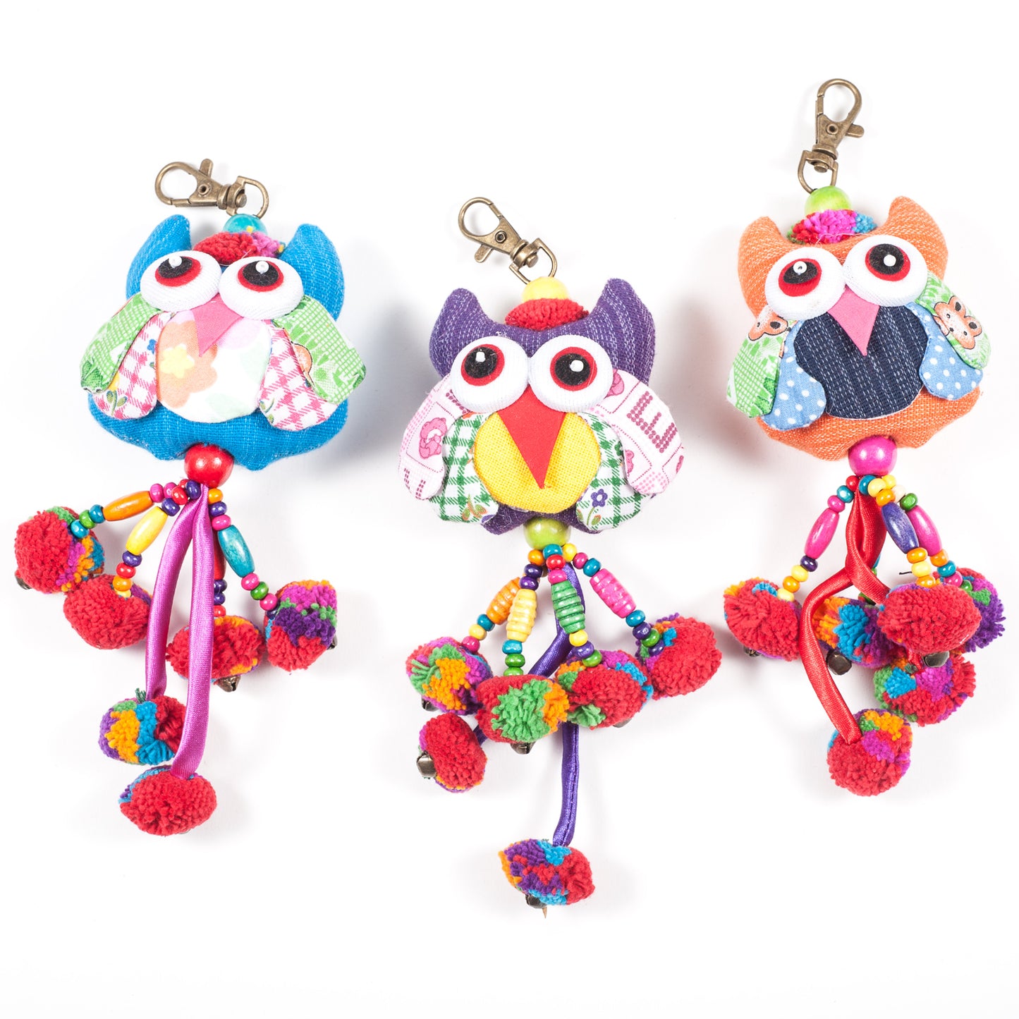 Pink Owl Zipper Pull With Pom-Poms (Thailand)