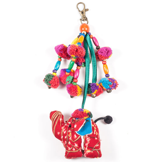 Red Elephant Zipper Pull With Pom-Poms (Thailand)