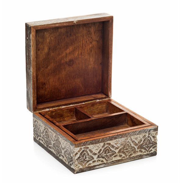 Antique Finished Carved Wood Jewelry and Keepsake Box