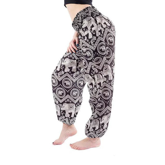 Black Elephant Print Yoga Pants