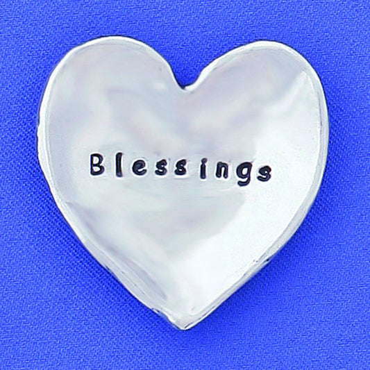 Pewter Heart Shaped Trinket Dish "Blessings" - small