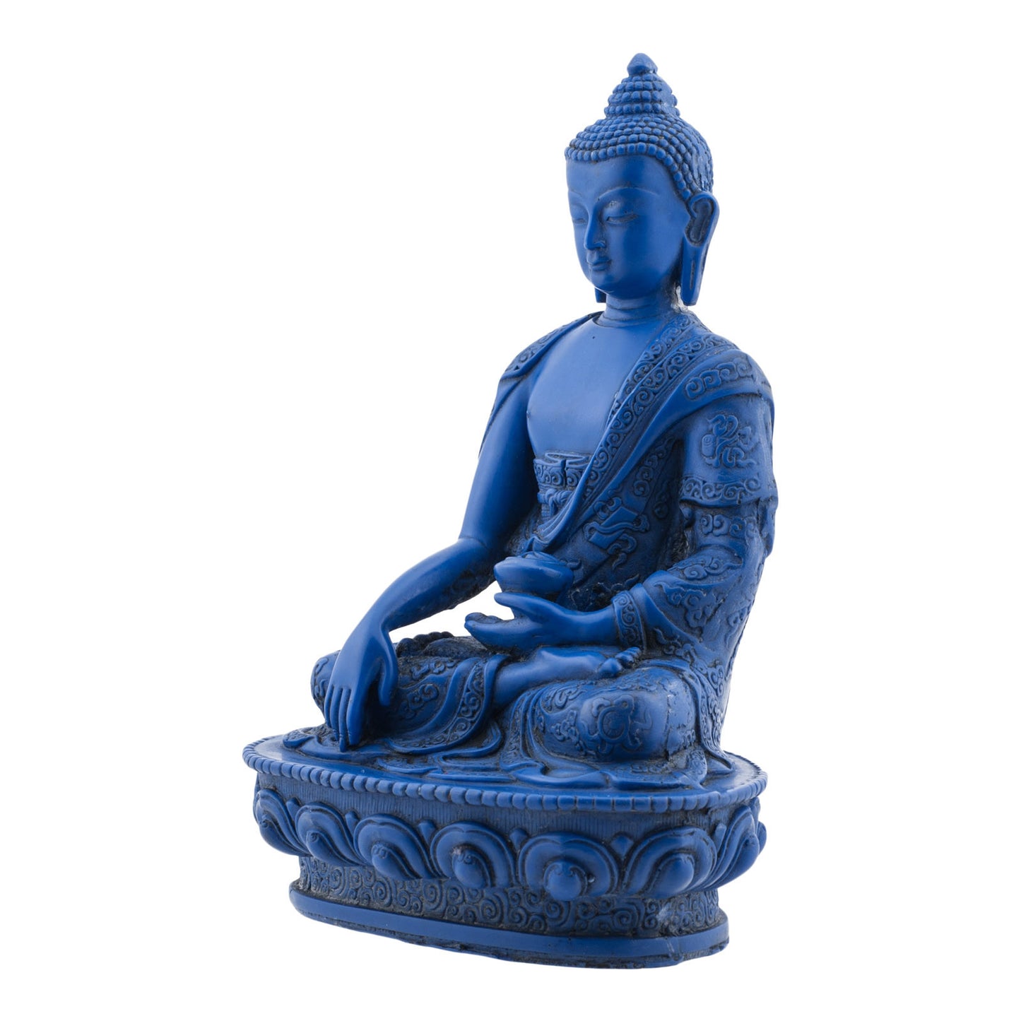 8" Cobalt Blue Resin Gautama Buddha (Shakyamuni) Statue in Bhumis Parsa Mudra