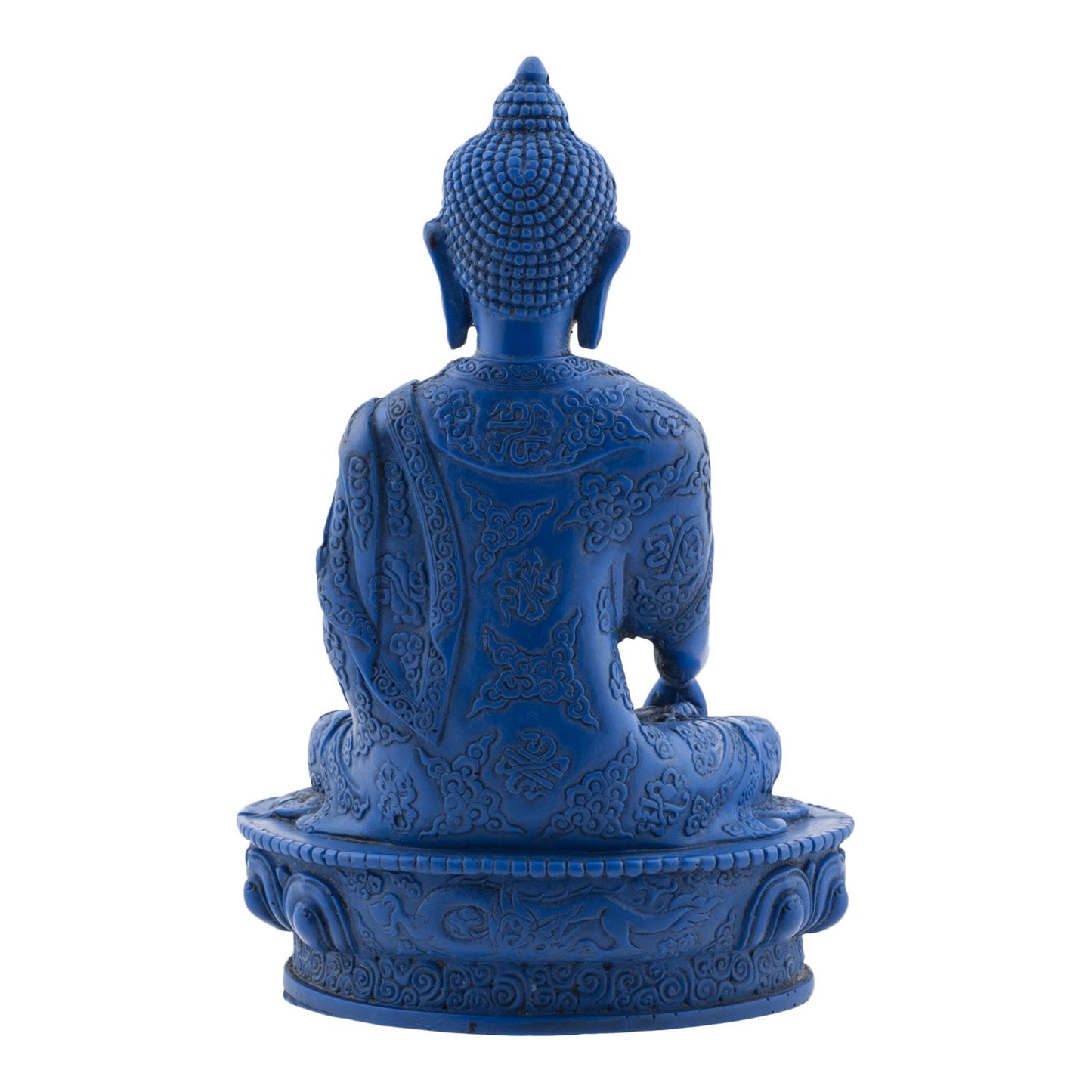 8" Cobalt Blue Resin Gautama Buddha (Shakyamuni) Statue in Bhumis Parsa Mudra