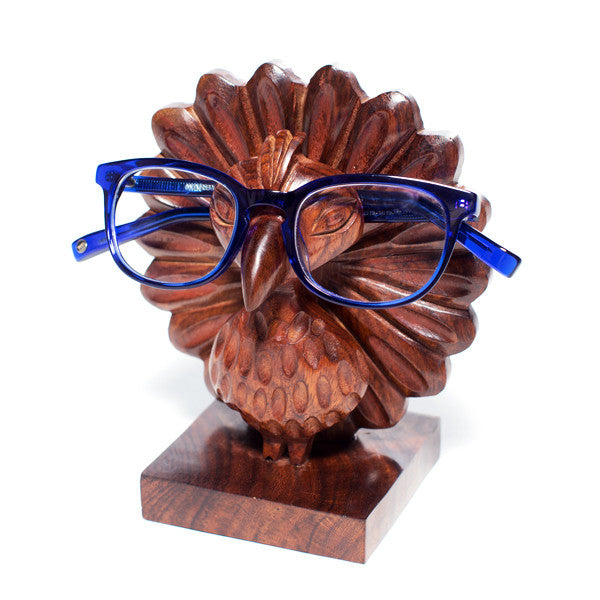 Peggy the Hand Carved Peacock Eyeglass Holder