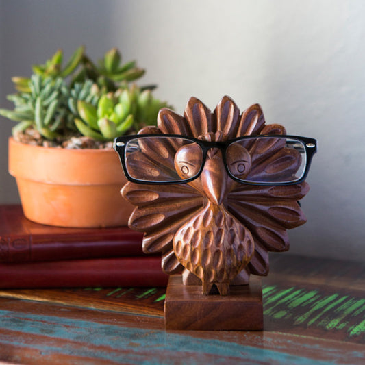 Peggy the Hand Carved Peacock Eyeglass Holder