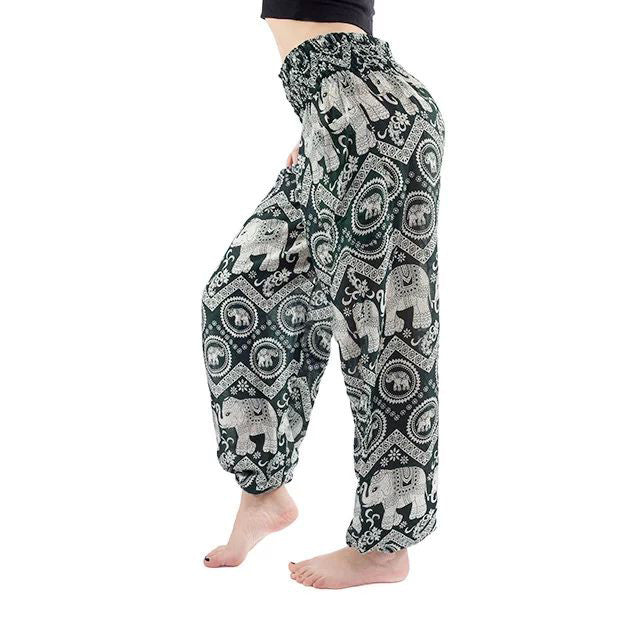 Dark Green Elephant Print Yoga Pants