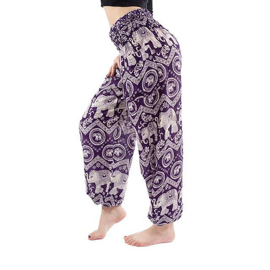 Dark Purple Elephant Print Yoga Pants