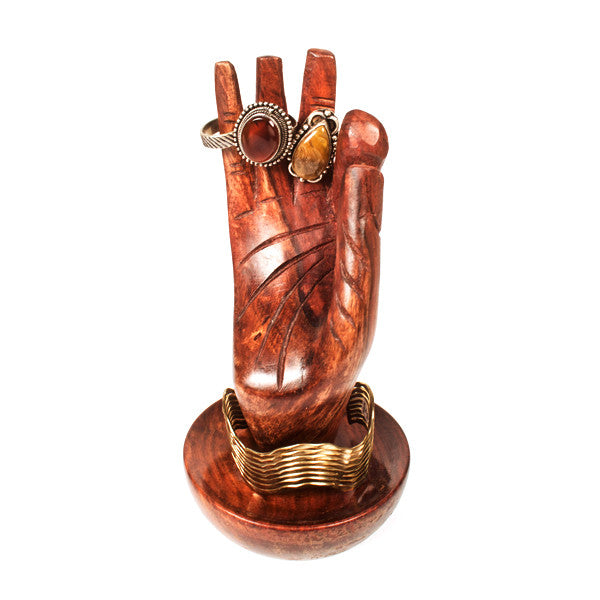 Wooden Hand of Buddha Ring and Jewelry Holder