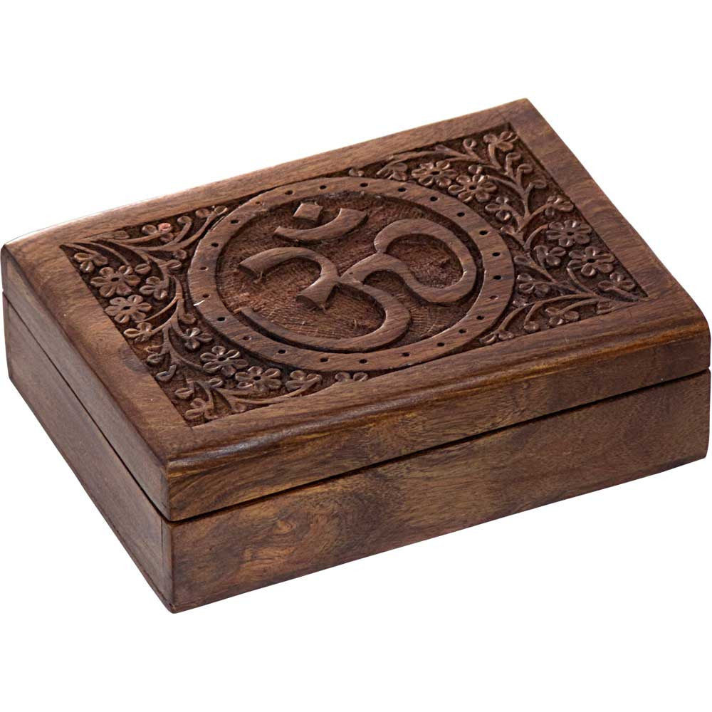 Carved Om and Filigree Wood Box