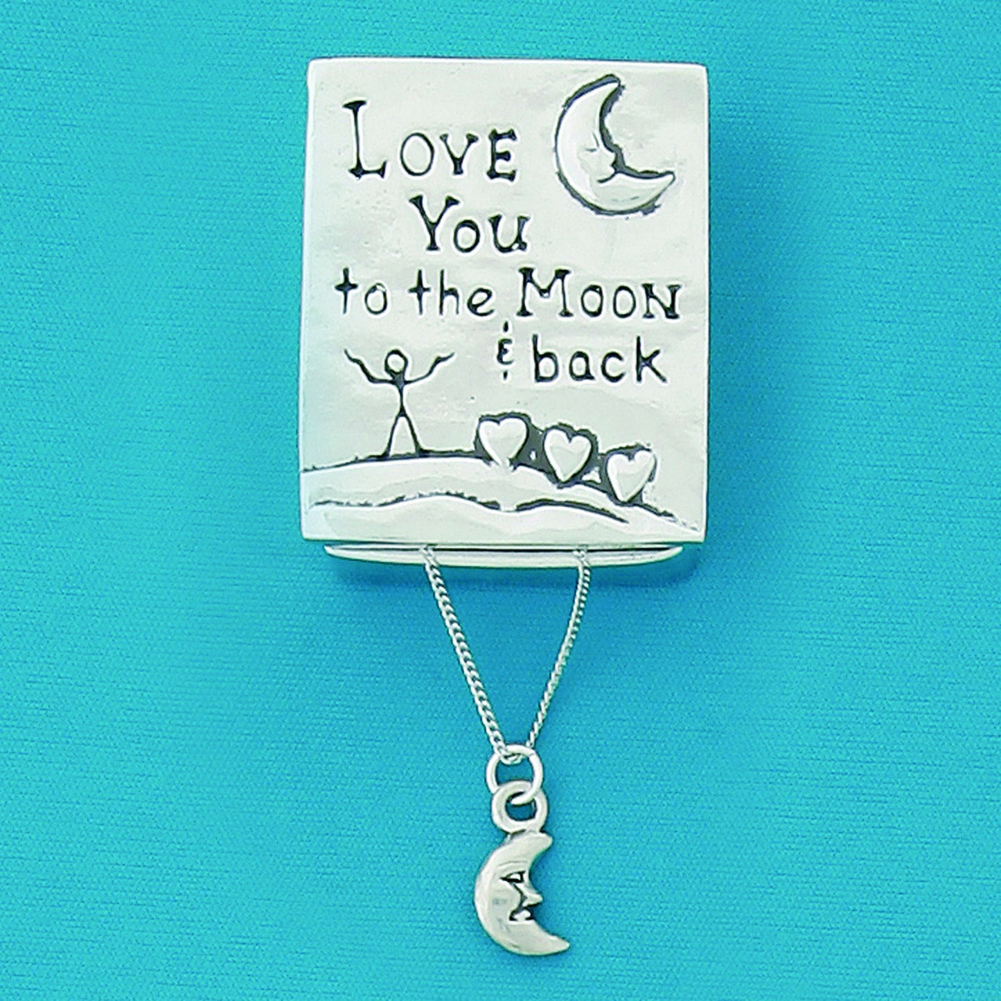 Pewter Wish Box and Necklace "Love You To The Moon And Back" and Man In The Moon