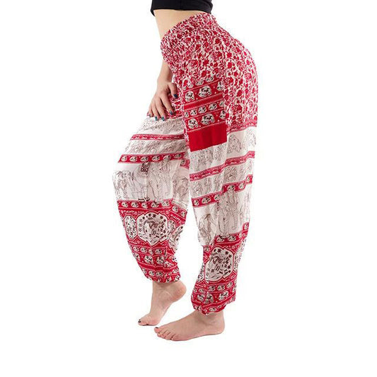 Red Elephant Print Yoga Pants