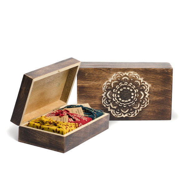 Three "Scents of India" Soaps In Mandala Carved Wooden Keepsake Box