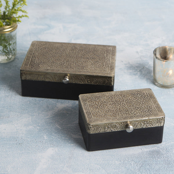 Engraved Metal and Wood Silver Treasure Box (2 sizes)