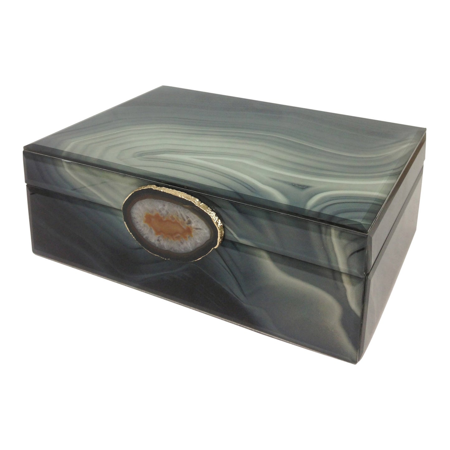 Marble-Like Finished Glass Keepsake Box with Stone Pendant (Small, Large)